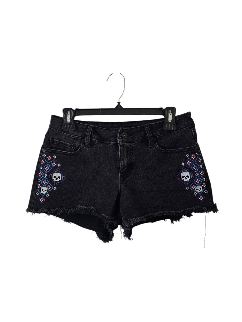 Blackheart Black Jean Shorts Size 7 Low Rise Skull Embroidered